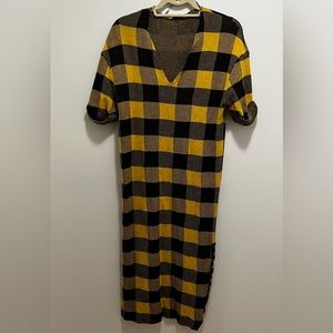 Zara Trafaluc Fall-Winter 17-18 Buffalo Plaid Yellow Midi Dress